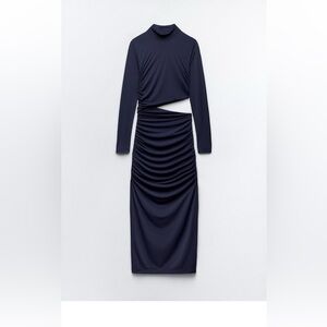 Zara Navy Blue Ruched Dress